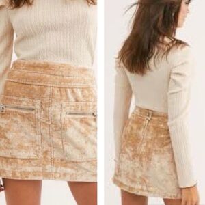 Free People Dust to Dust Tan Velvet Mini Skirt Size 8